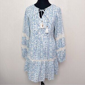 River Island Womens Xsmall Paisley Boho Slit Neck Long Sleeve Dress